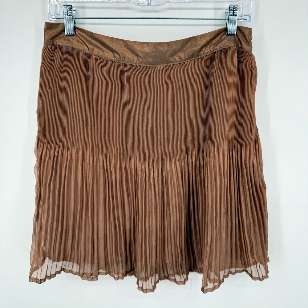 i jeans by Buffalo Accordion Pleated Copper Brown Mini Skirt Lined Size 10